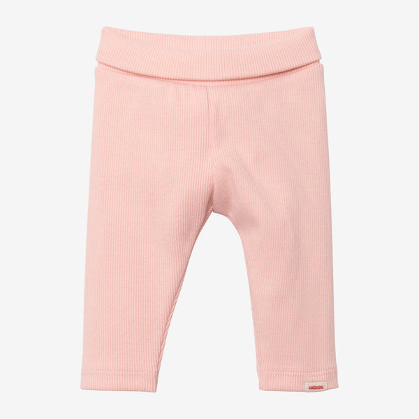 Newborn girl pink ribbed leggings