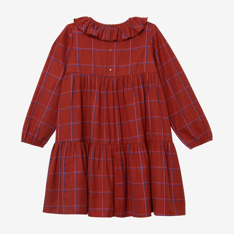 Girl checked tiered dress