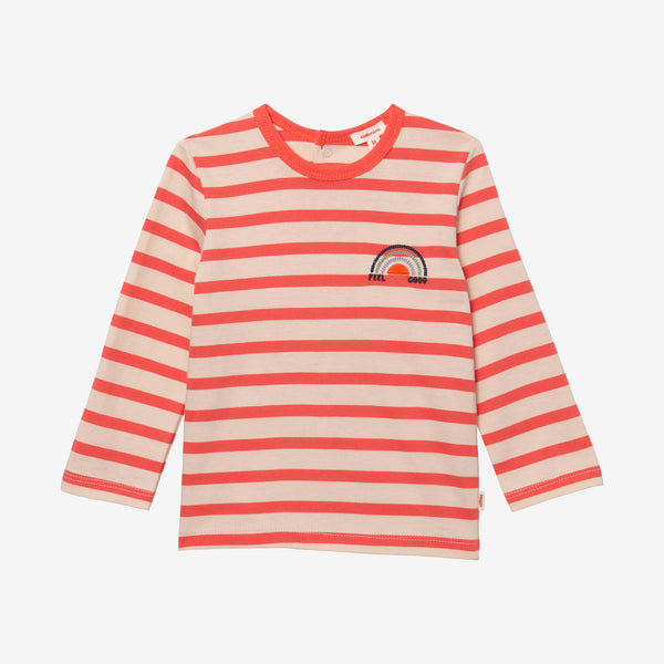 Newborn girls' striped vanilla T-shirt