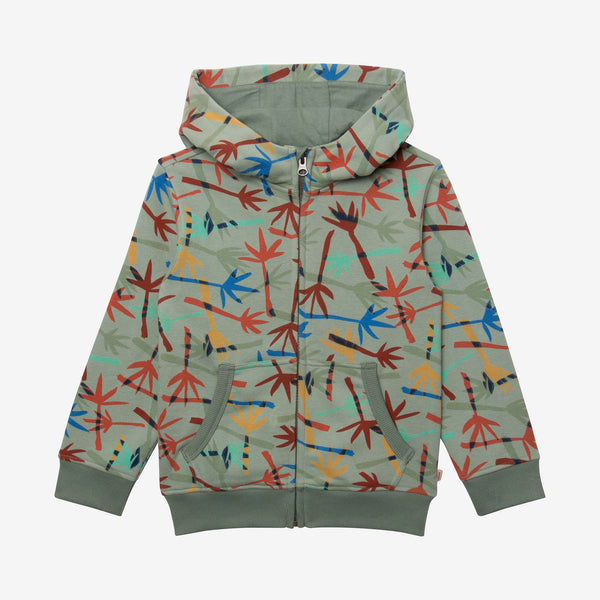 Boys' camo green palm leaf print cardigan