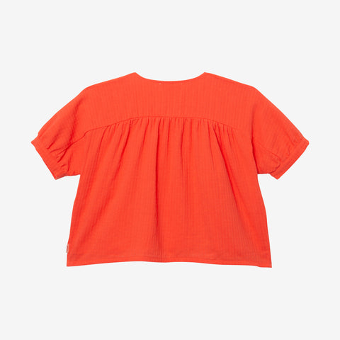 Girl's orange woven embroidered blouse