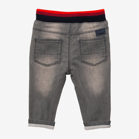 Baby boys' grey striped pull-on jeans