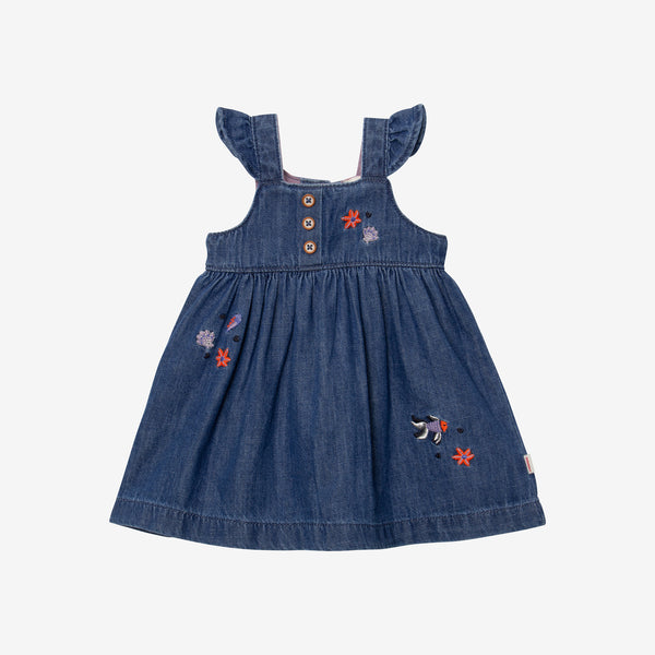 Newborn girls' embroidered denim dress