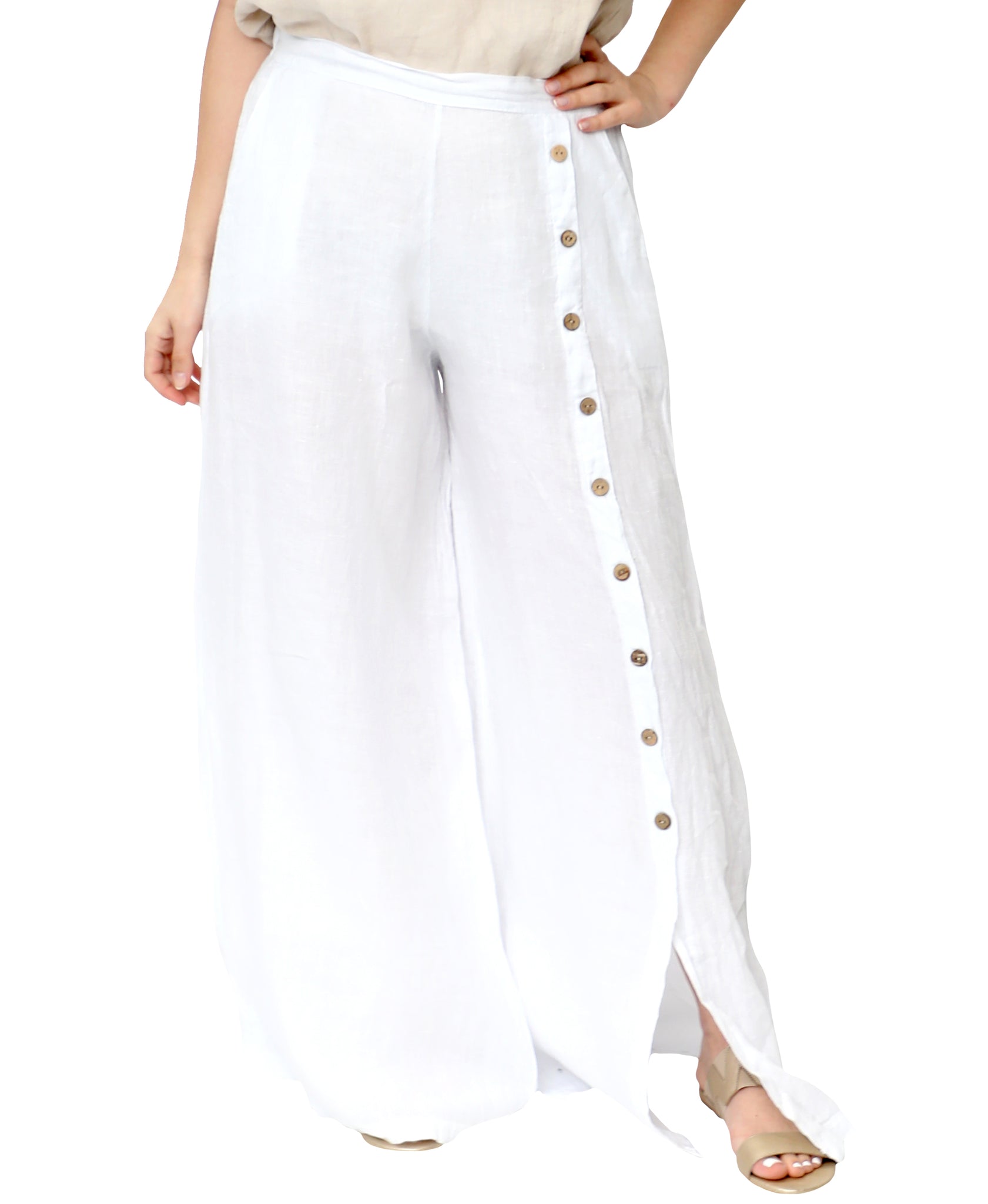 Linen Wide Leg Pants w/ Button Accents – Fox's Designer Off-price