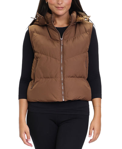 Cropped Puffer Vest Brown / S