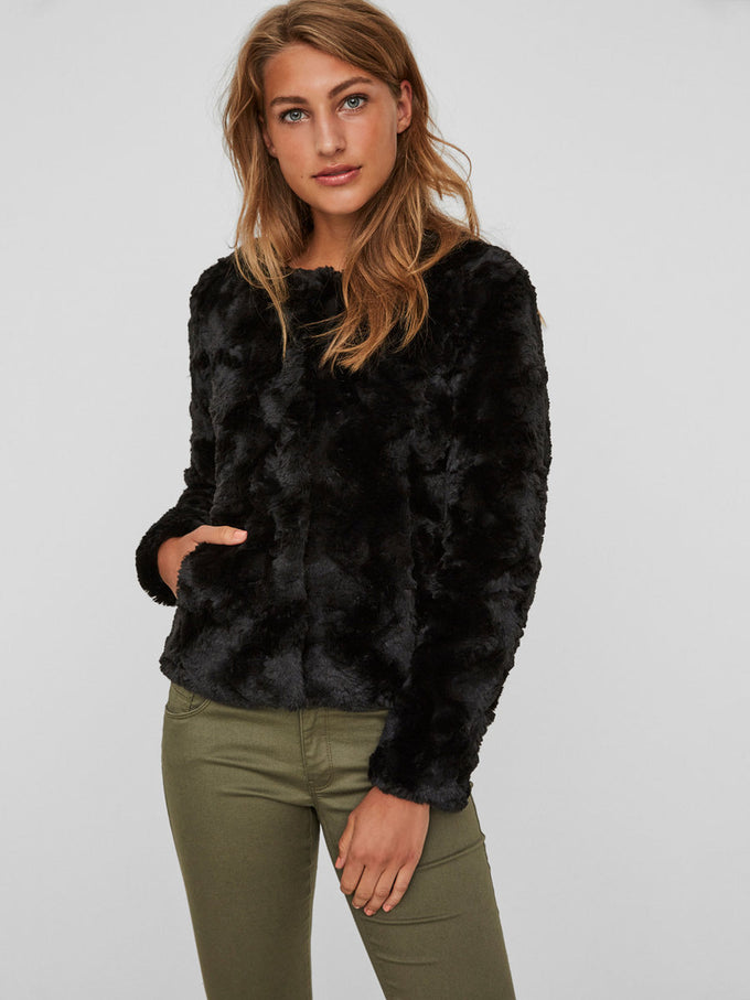short black fake fur jacket
