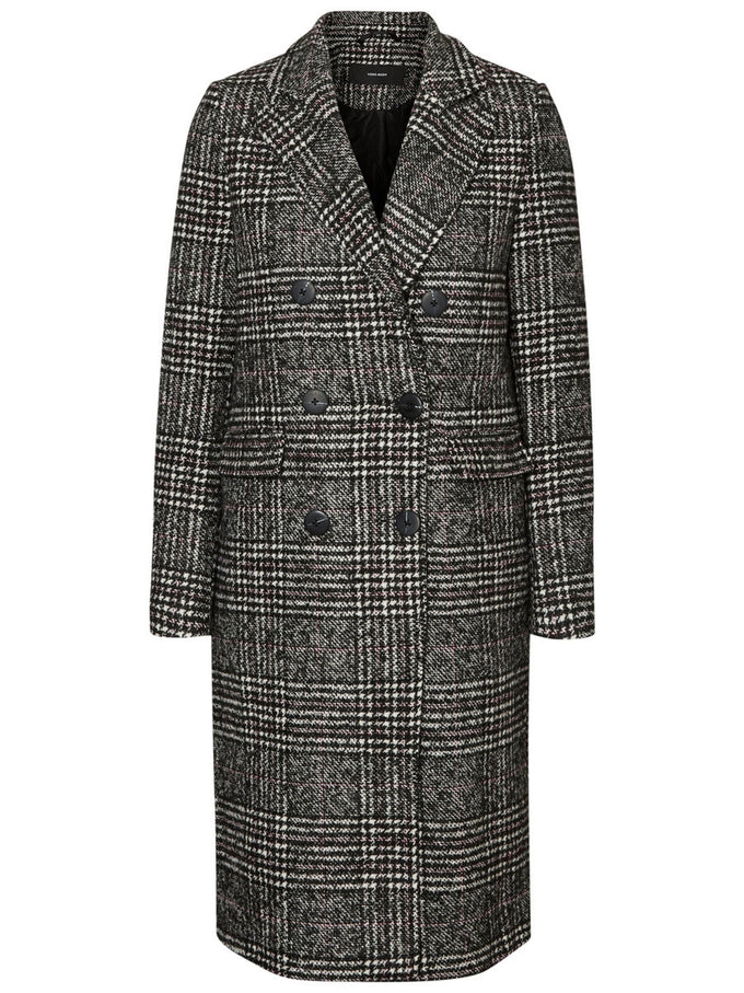 LONG CHECKERED COAT | BLACK