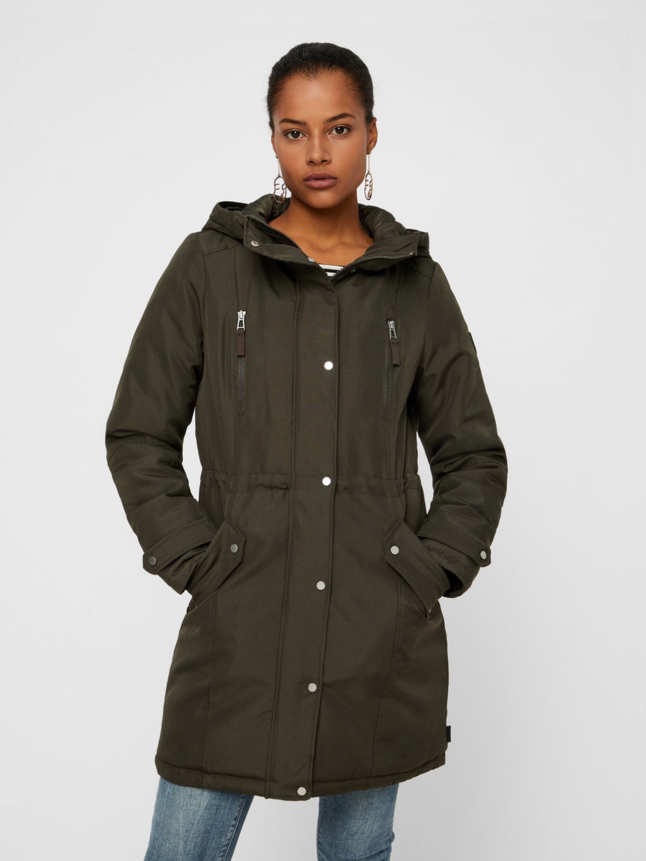 LONG PARKA WITH DETACHABLE FAUX-FUR COLLAR | GREY