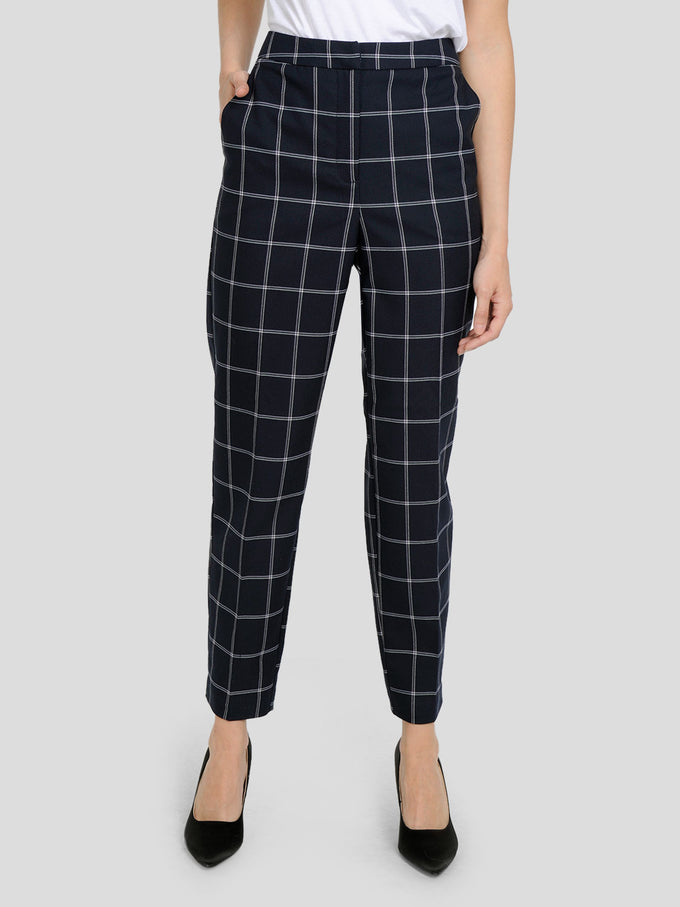 CHECKERED ANKLE PANTS | BLUE