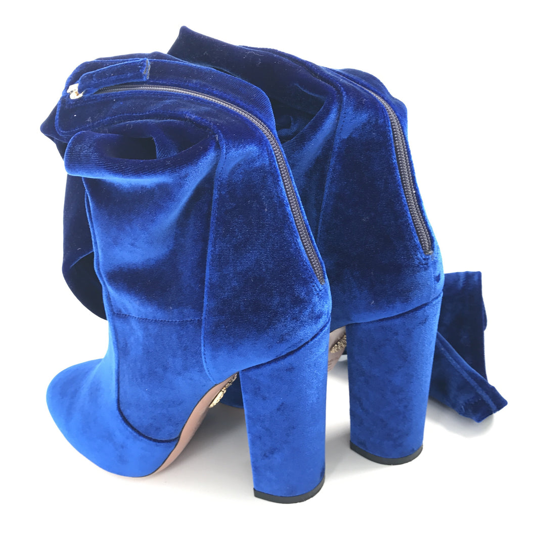 blue velvet thigh high boots