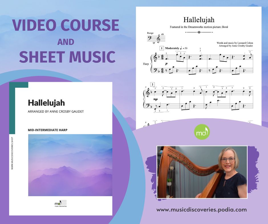 Hallelujah, harp sheet music and video course