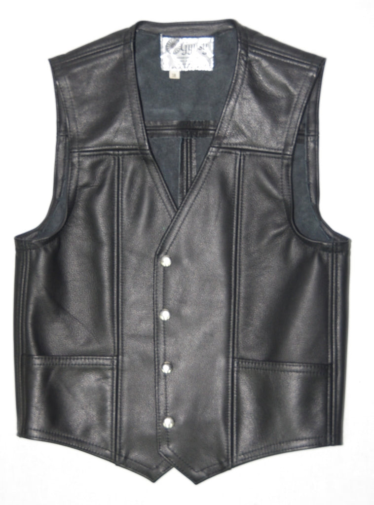 Black leather mens plain standard vest, two front pockets – Gypsy ...