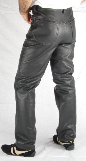 Black leather mens 5 pockets jeans. – Gypsy Leather & Suede