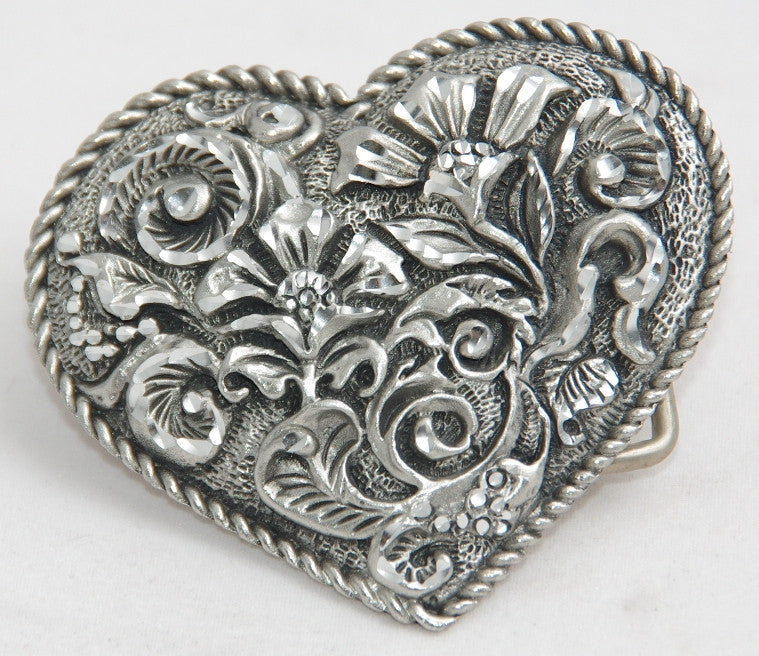 Ladies Floral Heart belt buckle, pewter. Made in USA – Gypsy Leather ...