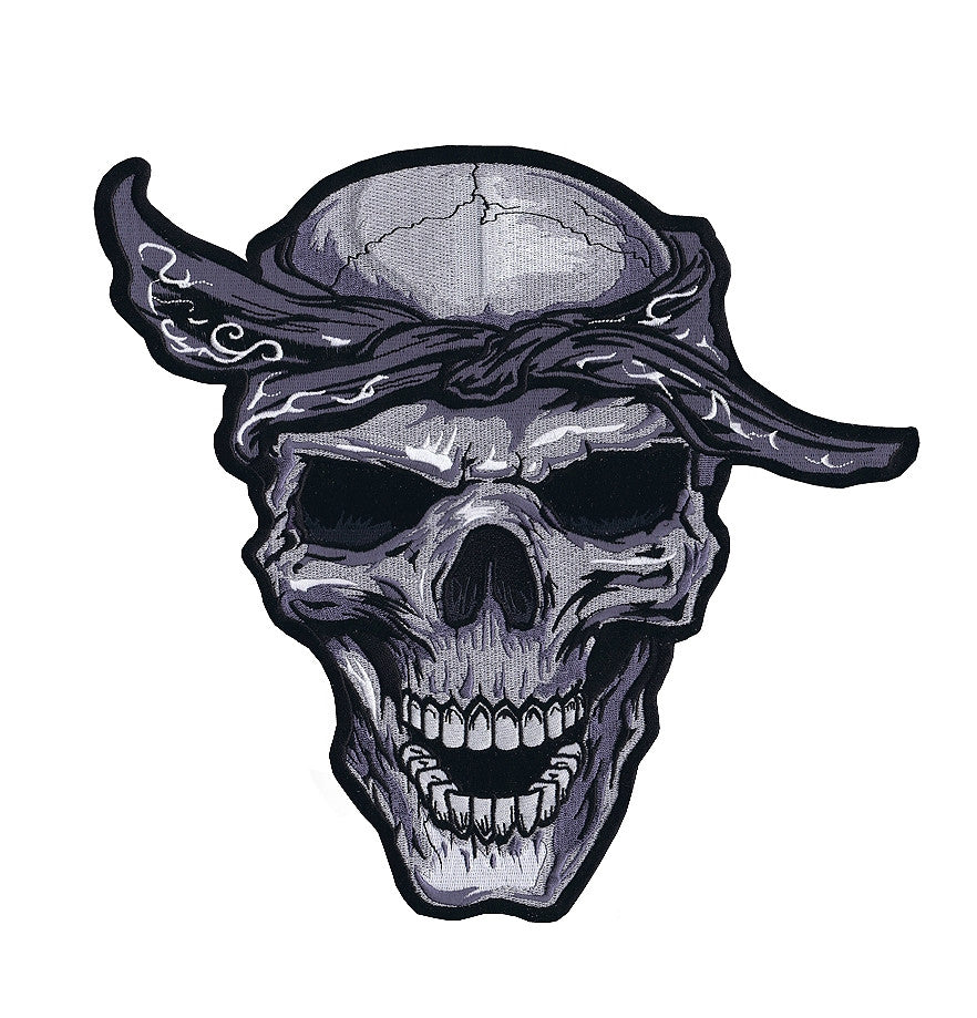 Bandana Skull. 100 mm wide x 95 mm high embroided patch – Gypsy Leather