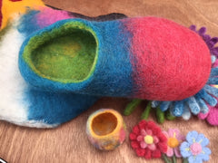 wet felting shoe and needle felting flowers