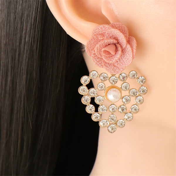 Lace & Cubic Zirconia Flower Drop Earrings
