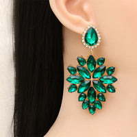 Green Cubic Zirconia & Goldtone Ornate Drop Earrings
