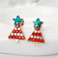 Red Crystal & Cubic Zirconia Christmas Tree & Star Stud Earrings