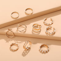 Imitation Pearl & Goldtone Butterfly Link Band Ring Set