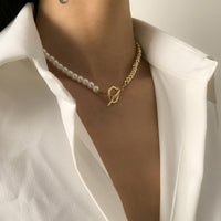 Imitation Pearl & 18K Gold-Plated Half Bead Chain Toggle Necklace