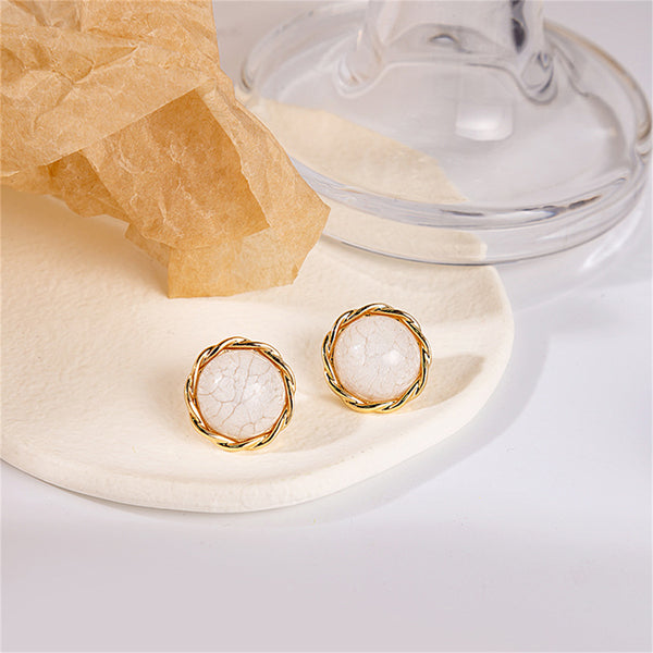 Stud Earrings Round Circle Twist Gold Plated 