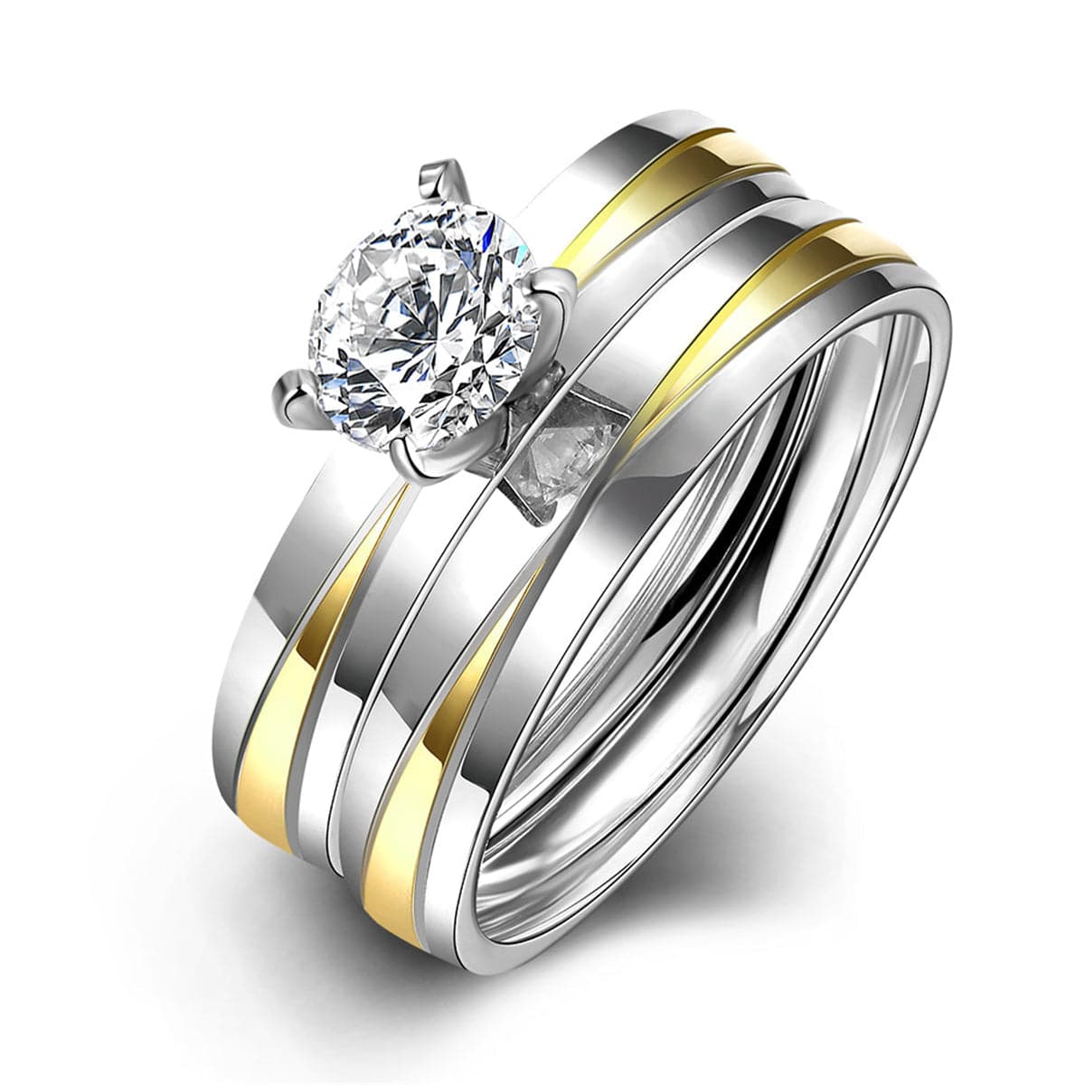 Cubic Zirconia & Two-Tone Stackable Ring Set