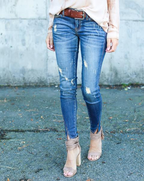 Split Ankle Skinny Distressed Jeans – Ooh La La Fashion