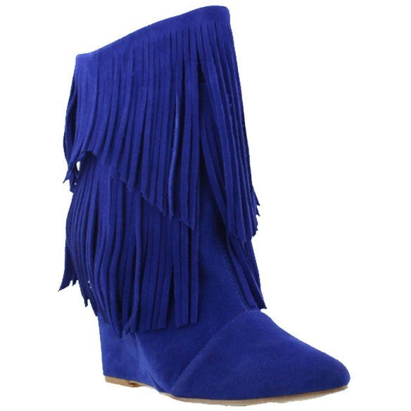 fringe wedge boots