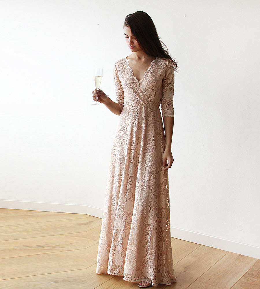 long sleeve blush pink maxi dress