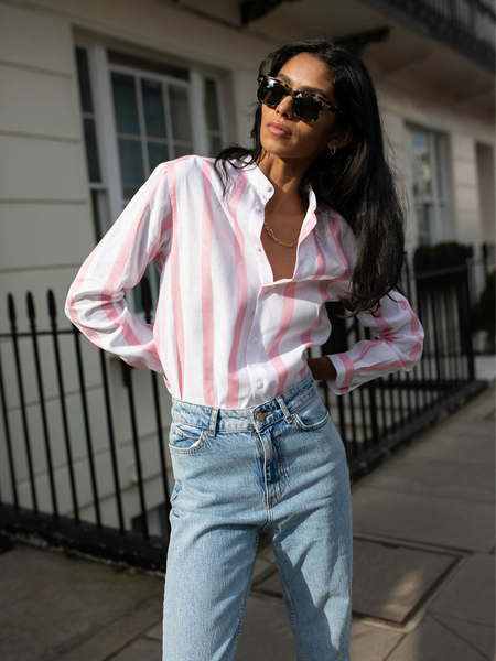 The Girlfriend Collarless: Weave, Grapefruit Pink Stripe – With Nothing ...