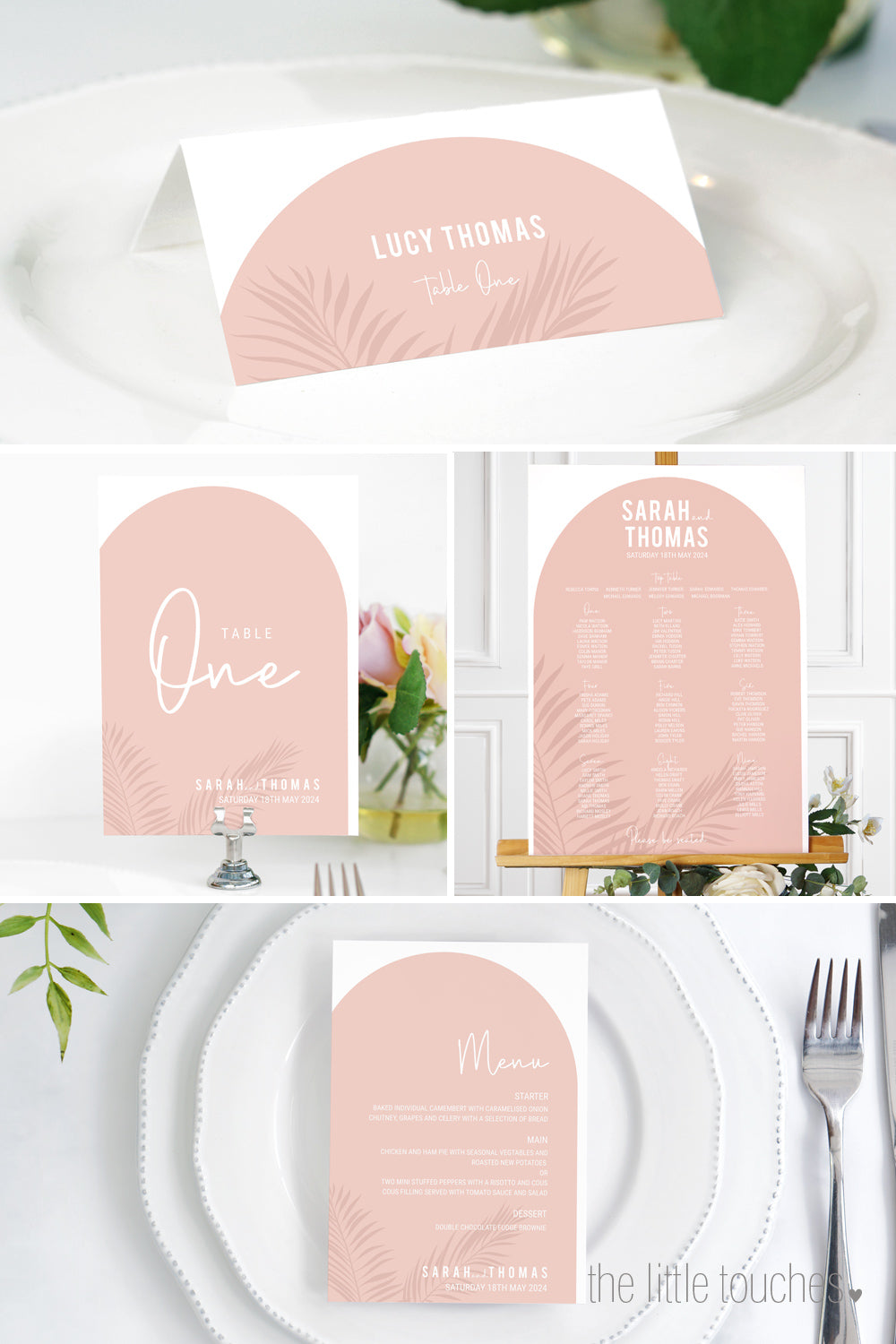 Arch on the day wedding stationery - table plan, place names, table names, menus