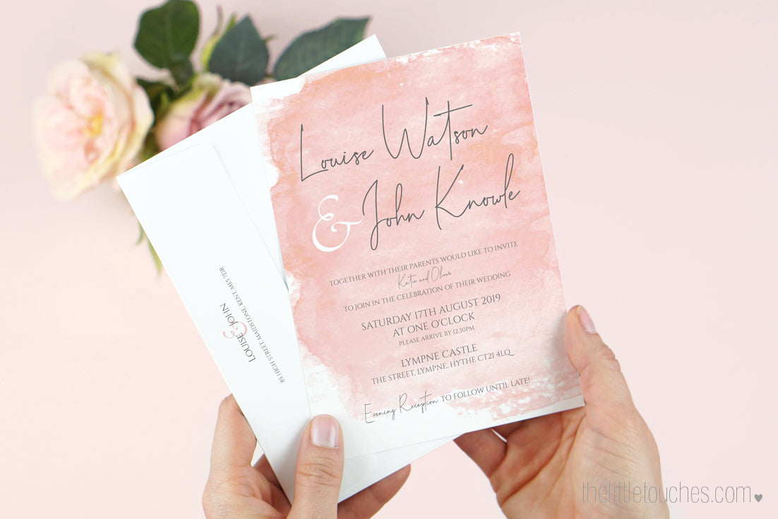 Blush Pink Watercolour Wedding Invitations