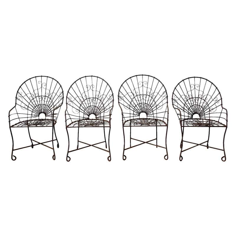 Set Of Four French Art Nouveau Iron Garden Chairs Erin Lane Estate