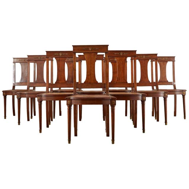 Set Of Ten French Empire Mahogany Caned Dining Chairs Erin Lane Estate