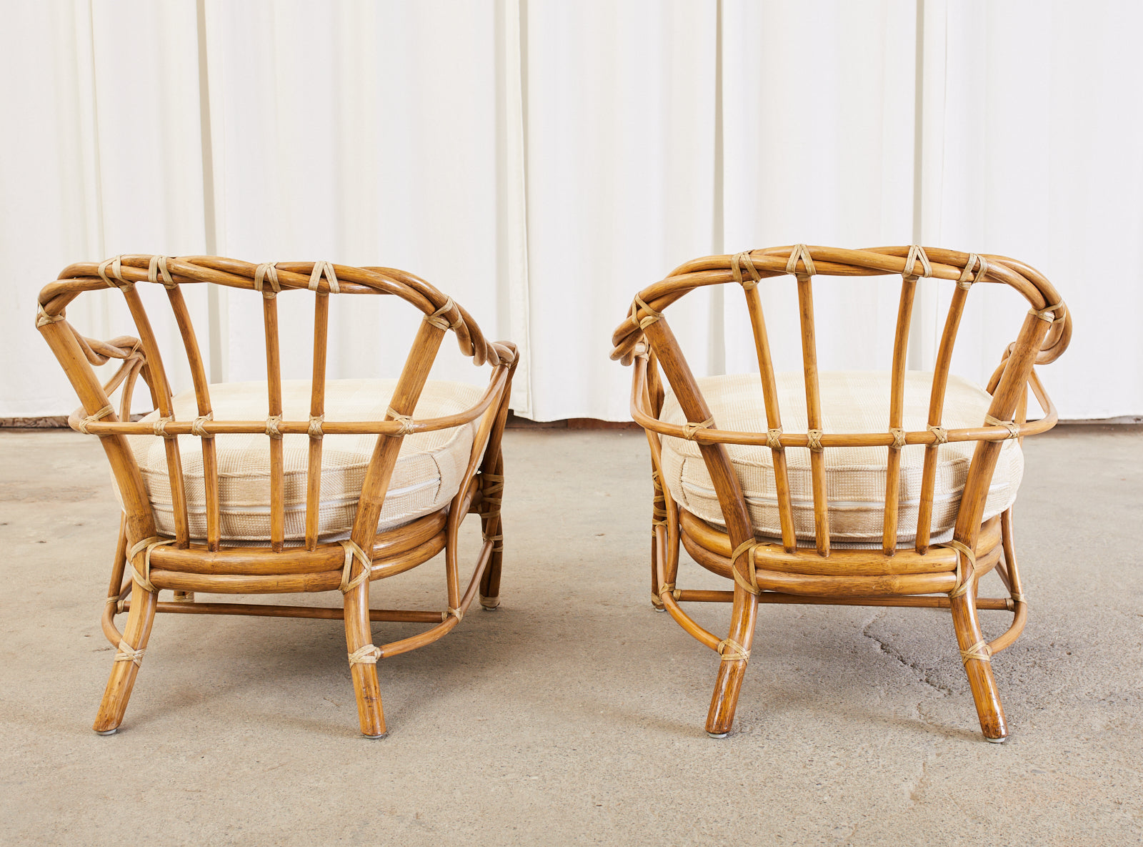 Pair of McGuire Organic Modern Twisted Rattan Lounge Chairs