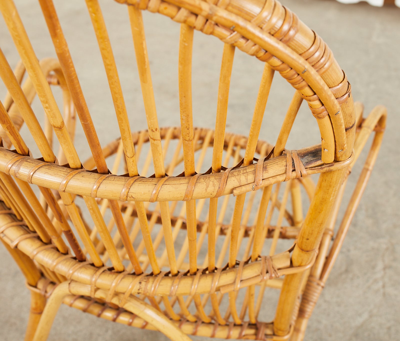 Pair of Midcentury French Bamboo Rattan Lounge Chairs