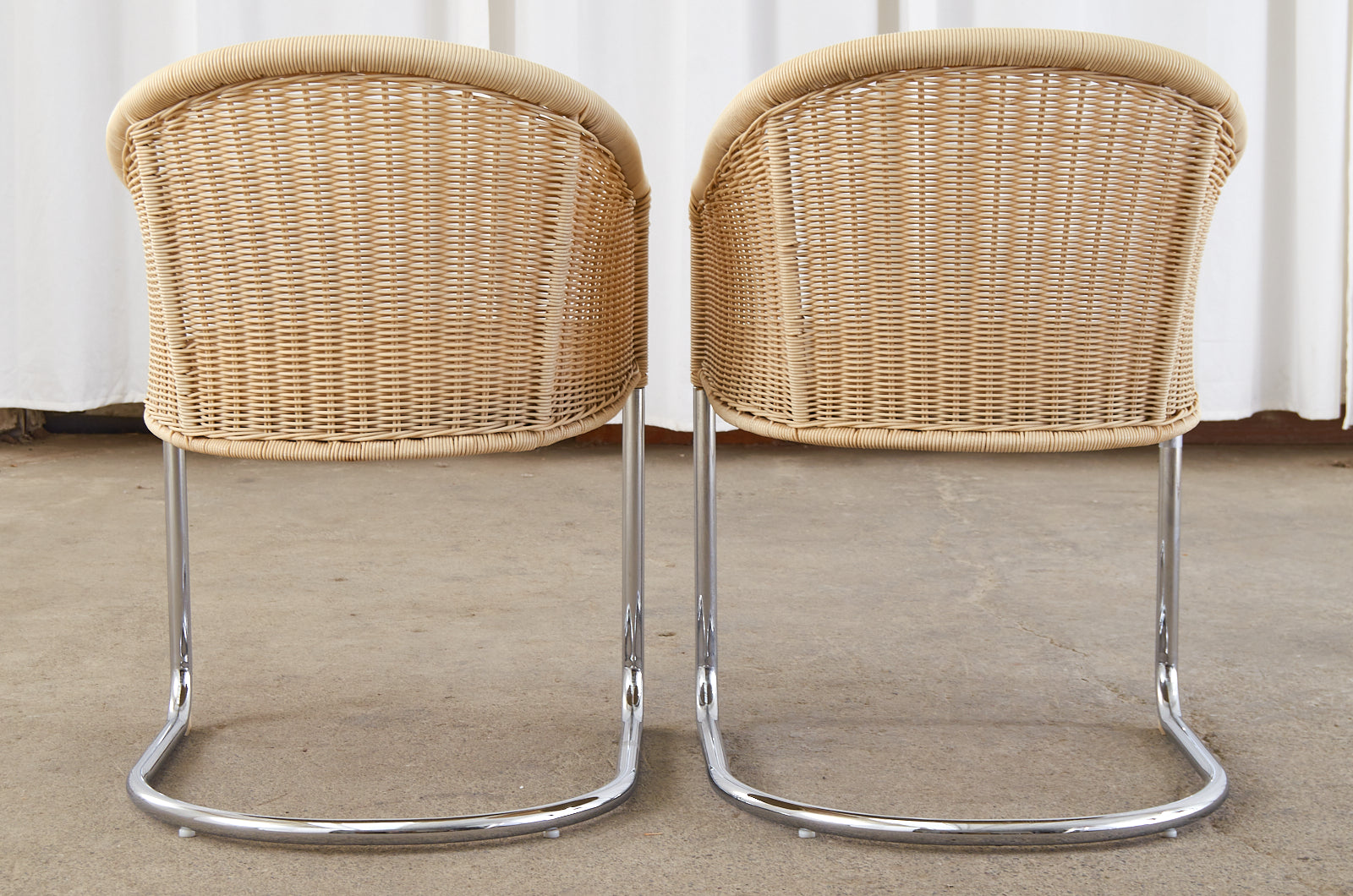 Set of Six Harvey Probber Style Woven Wicker Cantilever Chairs