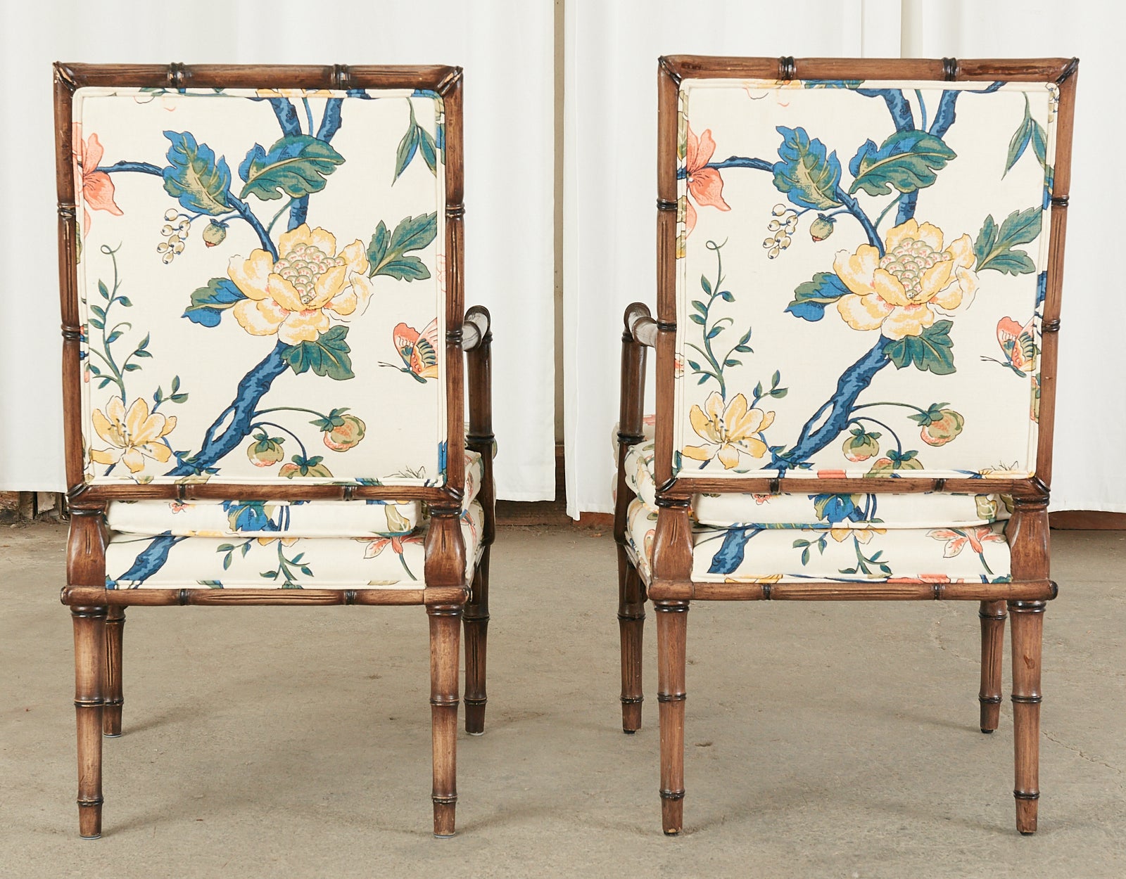 Bob Hope's Set of Four Faux Bamboo Chintz Dining Chairs