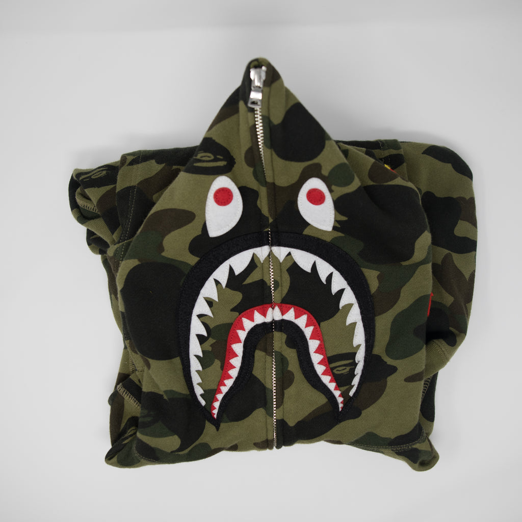 Bape 1st Green Camo Shark Hoodie (SMALL / USED) – Famous Grail