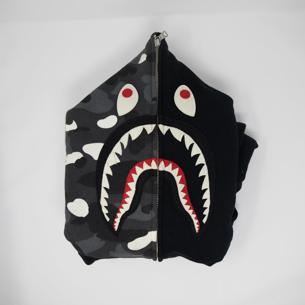 Bape Black/Half Face City Camo Shark Hoodie (SMALL / USED) – Famous Grail