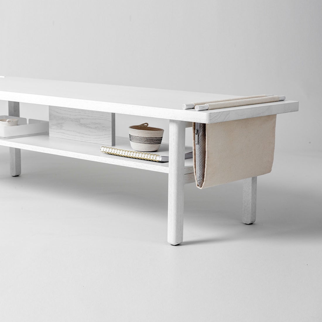 White modern bench with storage