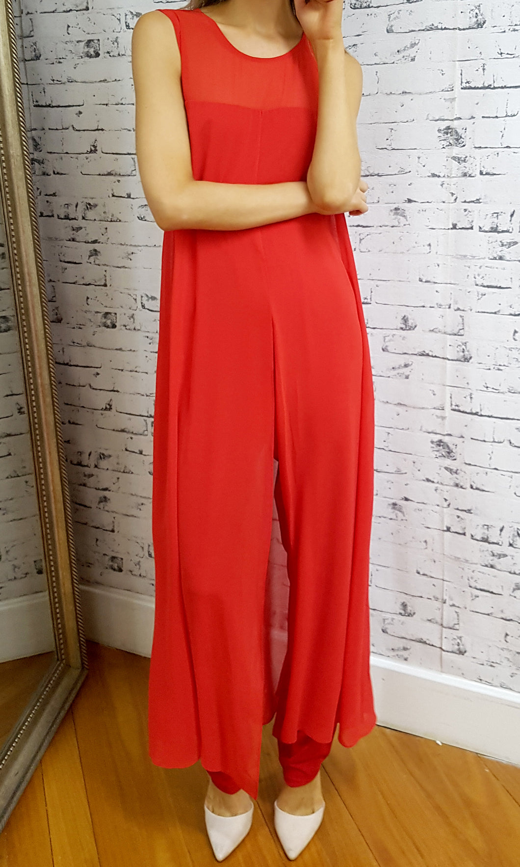 BS816034TB RED CHIFFON OVERLAY JUMPSUIT (Pack)