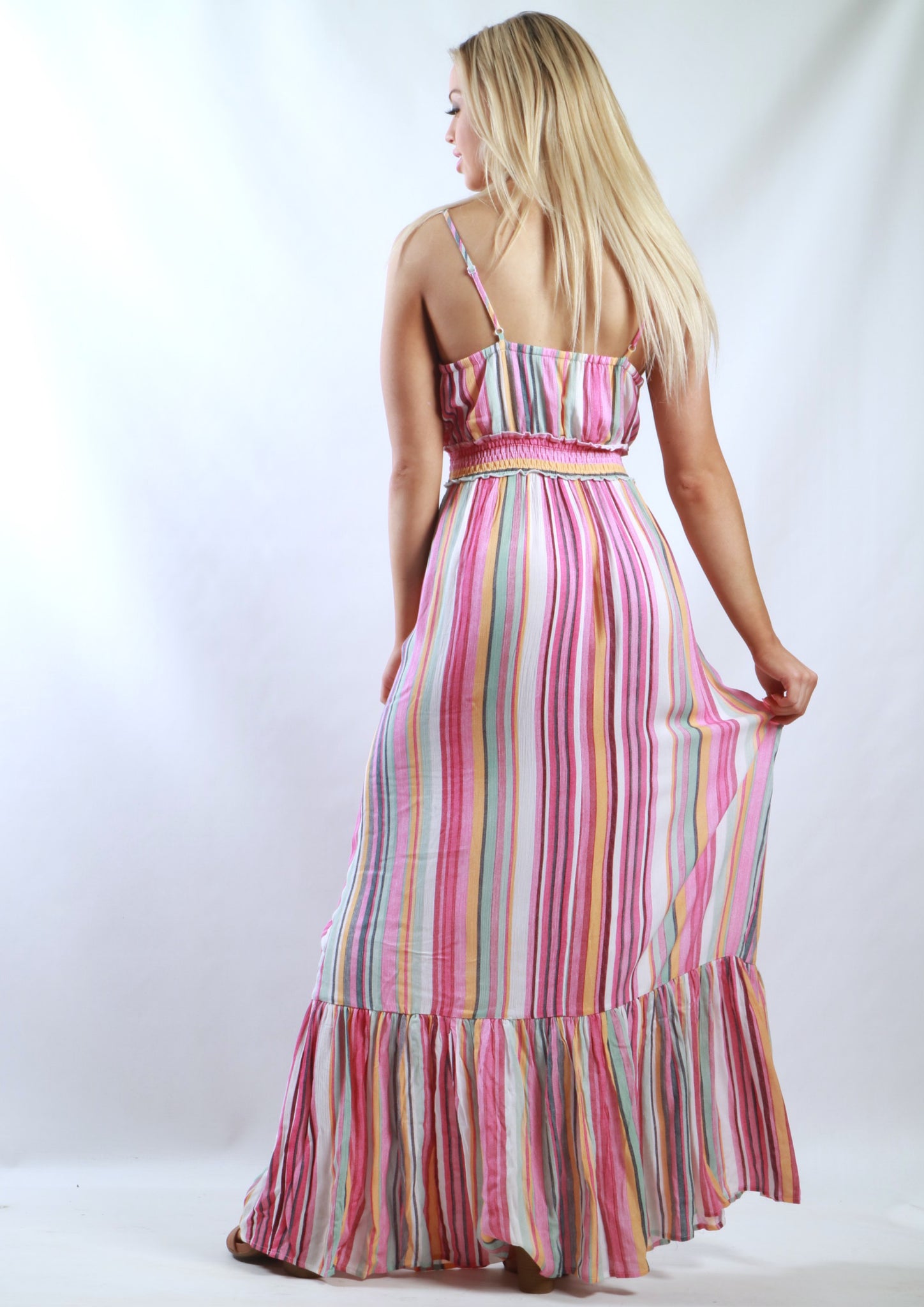 V403SS Pink Striped Maxi Dress (Pack)