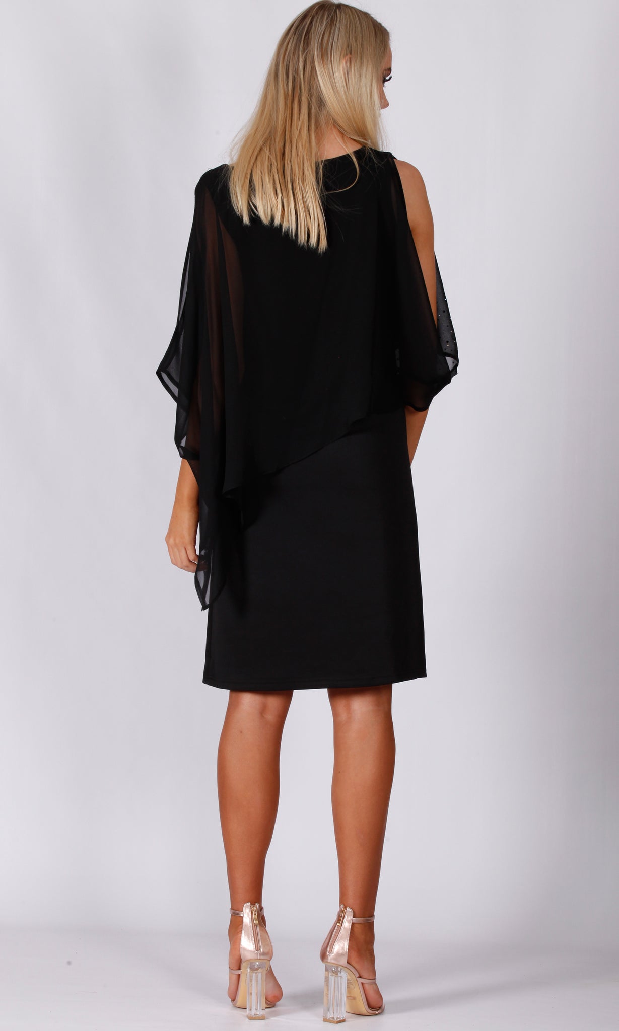 VS7290TB Diamonte Black Chiffon Layer Dress (Pack)