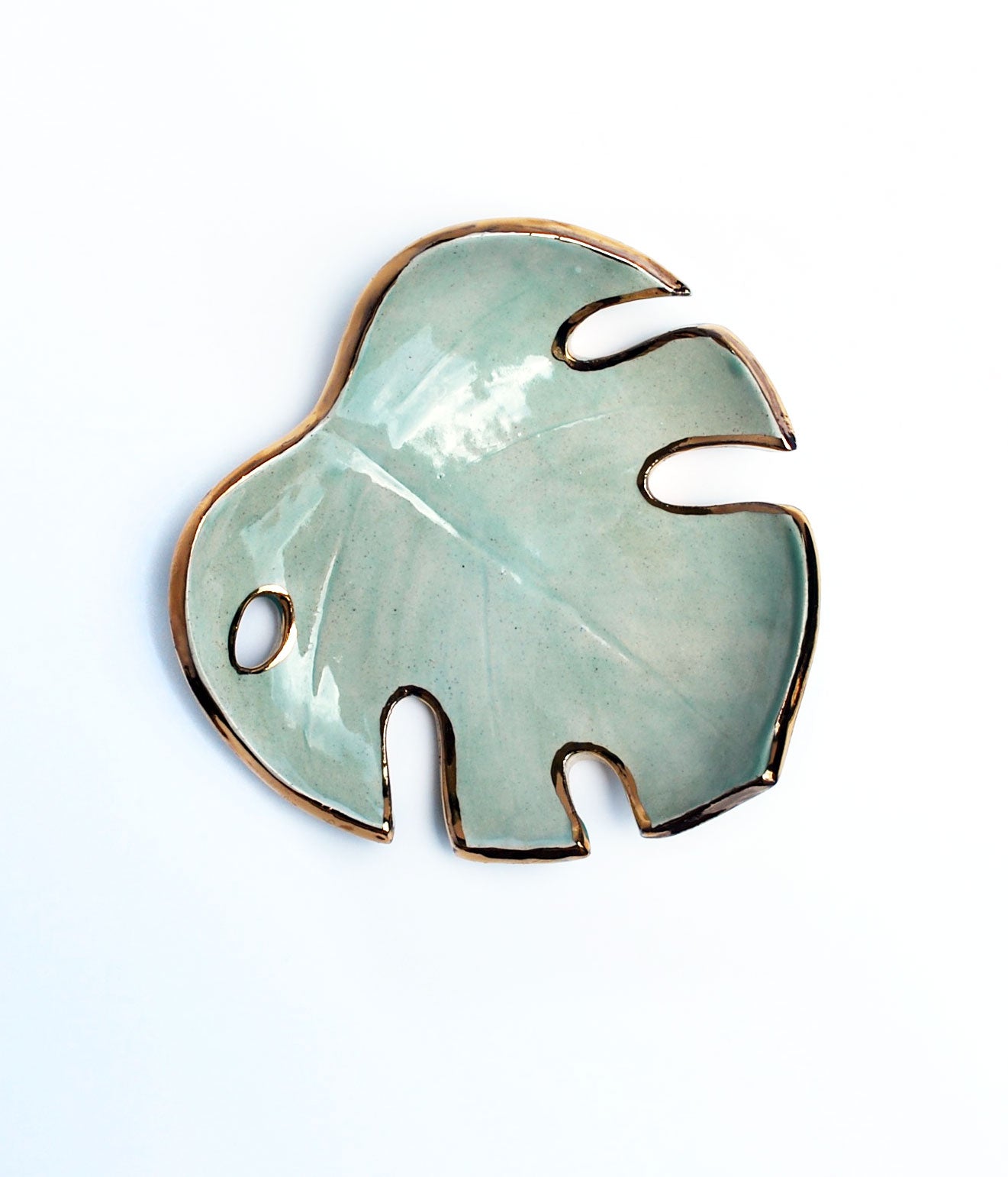 Sea Glass Monstera Leaf Bowl - Medium