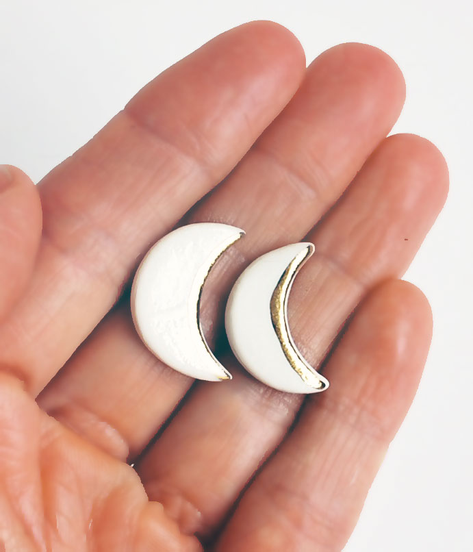 Moon Stud Earrings - Gold or Silver Luster