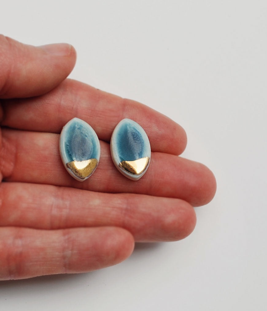 Oval Stud Earrings - Gold or Silver Dipped Luster