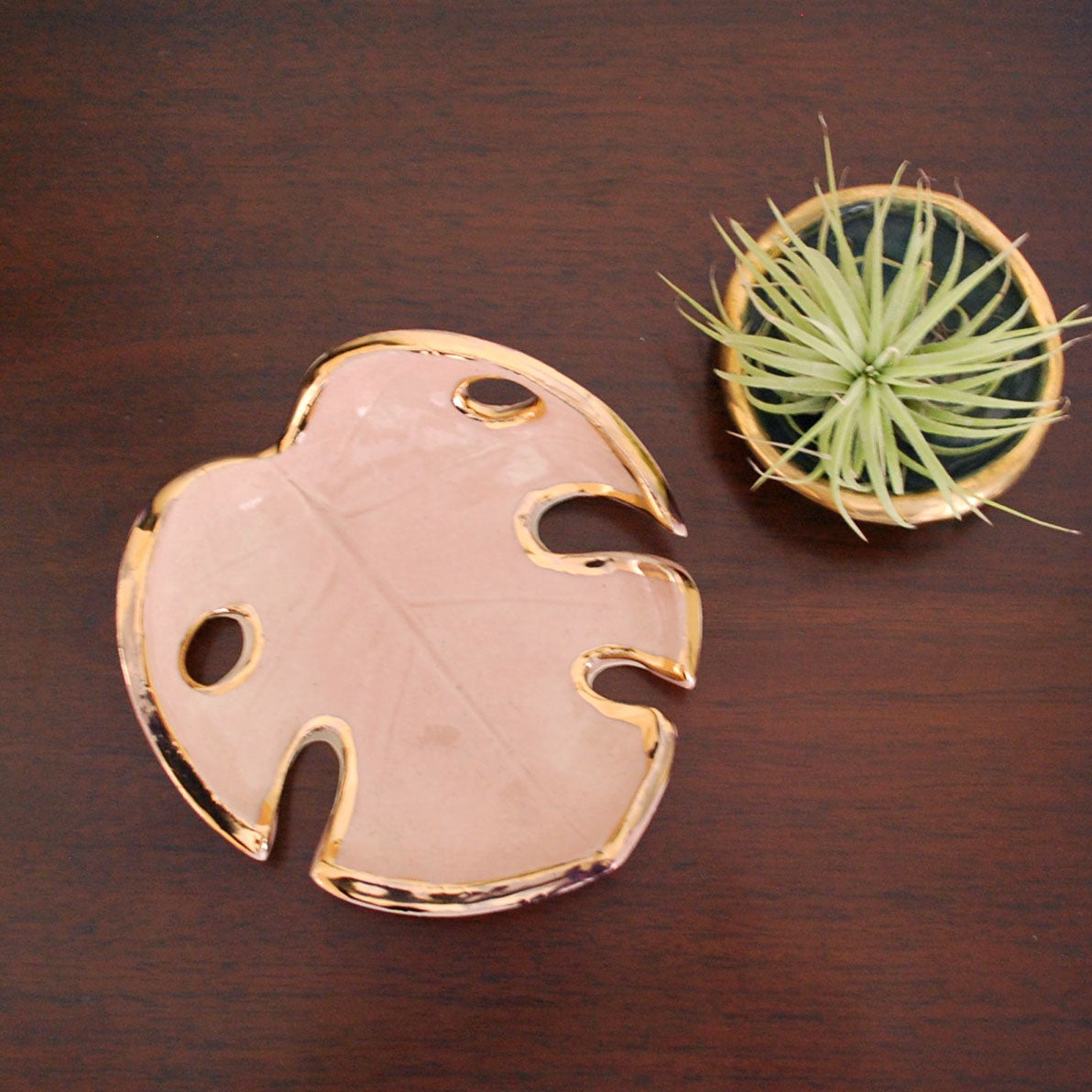 Pink and Gold Monstera Leaf Bowl - Small