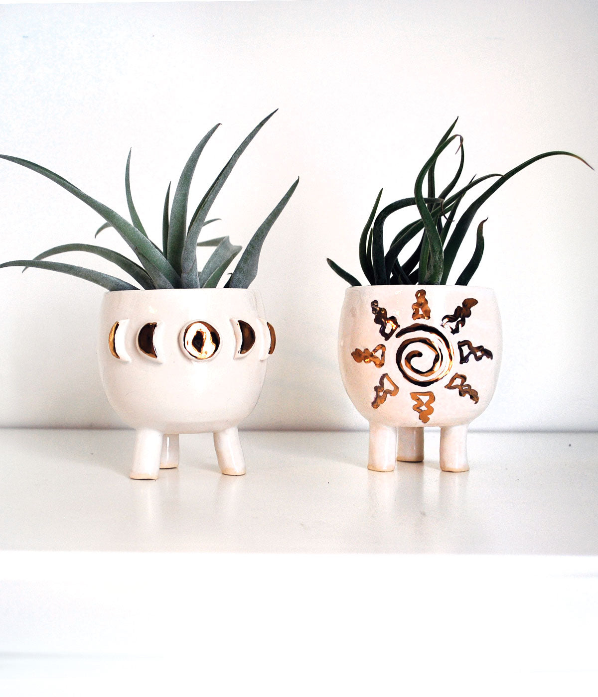 Moon Phase White and Gold Mini Planter - Air Plant Succulent Planters